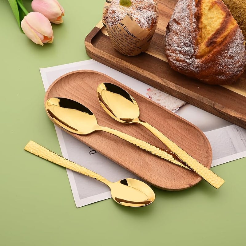 Hammered Stainless Steel Flatware Set 8 Pieces Teaspoon Mirror Finished Vintage Kitchen Cutlery - Image 5
